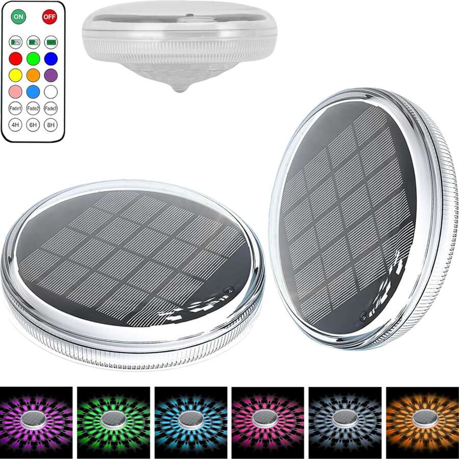 2pcs RGB Floating Solar Pool Lights With Remote Control, 9 Colors And 3 Modes, Timer And Memory, Floating Light