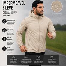 Men's Black Waterproof Windbreaker Jacket With Removable Hood, Sportswear For Gym Or Running, Water Resistant, Lightweight, Fitness, Training, Hiking, Casual, Autumn/Winter - 米色 - 查看 2
