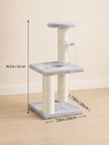 Torre de Gato Pequeña, Centro de Actividad para Gatitos de 3 Niveles de 16.5 Pulgadas con Poste de Rascado de Cuerda, Plataforma de Descanso de Felpa y Juguete Colgante, Adecuado para Gatitos y Gatos de Interior - Gris Claro - Ver 5