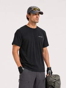 Columbia Camiseta de manga corta casual para hombre, nueva de verano, deportiva, para correr, fitness y entrenamiento, cómoda y transpirable - Negro - Ver 2