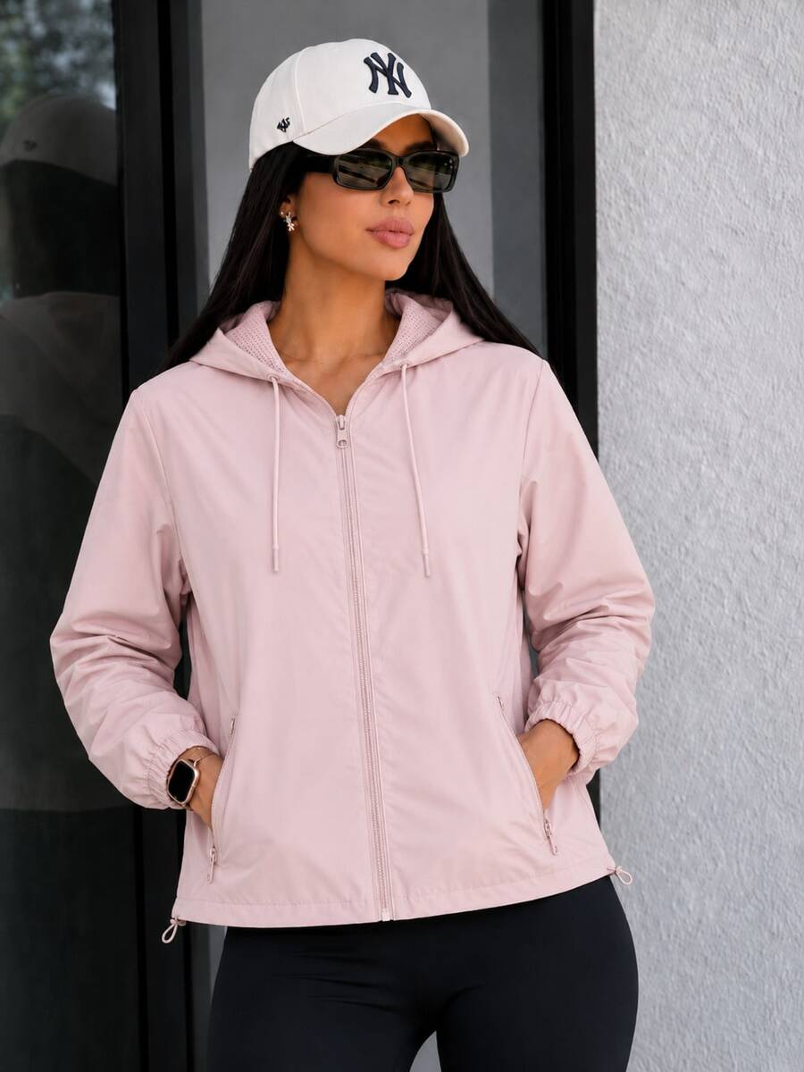Women's Waterproof Windbreaker Jacket Lined Casual Fabric Zipper Night Airport Travel Clothes Autumn Winter - 嬰兒玫瑰 - 查看 1