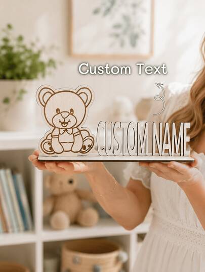 1 bảng gỗ khắc tên cá nhân hóa theo yêu cầu, quà sinh nhật cho bé, hình gấu Teddy, dễ thương và thú vị, trang trí phòng em bé, ngày tựu trường