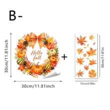1/2件裝秋季花環窗貼 Hello Fall 南瓜向日葵楓葉靜電貼紙 雙面可移除玻璃貼紙 感恩節商店門窗居家裝飾 - 秋季花圈窗貼 - 查看 13