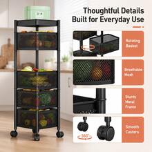 Rotating Kitchen Storage Rack, No Installation Required, Multi-Layer Vegetable & Fruit Shelf, Multi-Functional Home Fruit & Snack Rack - Multicolor - View 4