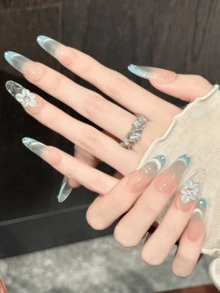 10PCS Oval Handmade Press On Nails, Lamei Metal Europe And America,Summer Vacation,Graduation Season,World Cup, Spring And Summer, Suitable For Girls And Women Festivals Parties And Music Festival And Daily Wear,Valentine's Day Mother's Day Gift. - Multicolor - View 3