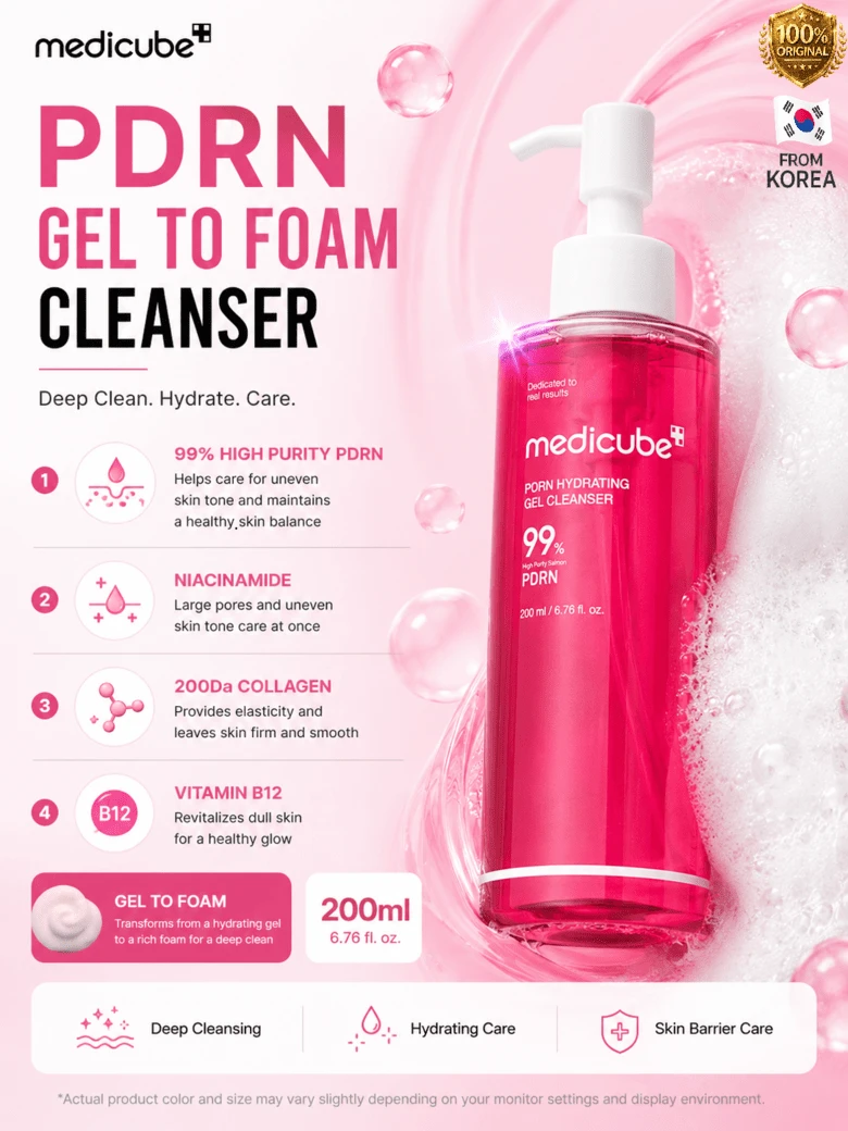 Medicube PDRN Jelly To Foam Cleanser | Low PH Hydrating Daily Face Wash For All Skin Types | With PDRN, Collagen & LHA | Gentle Pore Care & Radiant, Balanced-Looking Skin | Korean Skincare | 200ml - 單選 - 查看 1