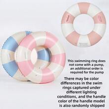 1 Adult Double Back-To-Back Floating Bed, Striped Inflatable Swim Ring For Water Park Floating, Lifebuoy (Handle Color Random), New Design Pink Inflatable Swim Ring With Handles, Summer White And Pink Inflatable Ring - 彩色 - 查看 10