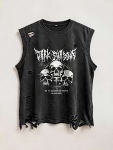 Camiseta de tirantes vintage lavada y desgastada para hombres - Negro - Ver 1