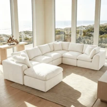 ATOMHOME 140" Oversized Boneless Couch Cloud Modular Sectional Sofa For Living Room, 7 Seat Convertible U Shaped Couch W/ Chaise Lounge & Ottoman, Compressed Chenille Sofa Deep Seat L Shaped Sleeper Bed No Assembly Furniture Apartment Office Home Decor Beige - 米色 - 查看 1