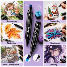 Kit de Marcadores Artísticos 24 Cores, Canetas Dupla Ponta com Ponta Redonda 3,2mm e Ponta Chanfrada 6,2mm, Tinta Alcoólica de Secagem Rápida, Estojo Grande de Oxford com Alça, Ideal para Desenho, Pintura, Design, Colorir e Lettering - 24 núcleos - Visão 2