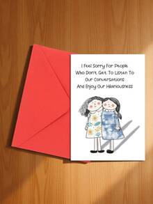 OBOVAY 1pc Funny Friendship Birthday Card, Suitable For Best Friend, Cartoon Design, Perfect Birthday Gift For Close Friends And Sisters, Also Great For Any Gifting Occasion, Comes With Envelope - A - View 4