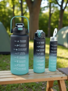 1/3件組 300ml/800ml/2000ml 大容量漸層水壺套組，便攜運動健身戶外吸管水杯，適用居家、旅行與戶外運動 - 黑藍漸變 - 查看 15