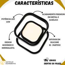 Luminária Plafon Teto Pendente Quadrado Luz Led Sobrepor - Preto - Visão 7