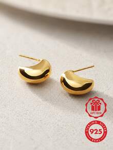 Luxury 925 Sterling Silver 18K Gold Plated Bean-Shaped Women's Stud Earrings - Bean-shaped - View 2