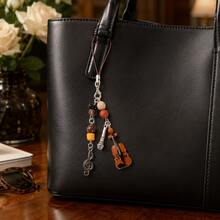 1pc Caramel Color Beaded Violin Pendant, Music Lover Keychain, Beaded Bag Charm - Hanging Rope - View 4
