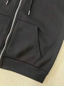 Sudadera con capucha negra extragrande para hombre con cremallera, texto personalizado en la parte delantera y estampado gráfico grande en la espalda, ropa deportiva casual para uso diario - Negro - Ver 4