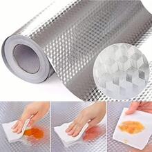 15.7x196.9 Inches Silver Self Adhesive Aluminum Foil Kitchen Splash Guard Peel Stick Cabinet Shelf Liner Wall Sticker - Übersicht 9