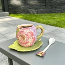 3D浮雕手繪櫻花陶瓷杯盤套組，糖罐與奶罐套組，居家廚房裝飾，下午茶茶具組，女性禮物 - 彩色 - 查看 6