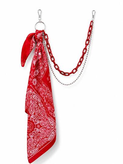 Y2K Streetwear Bandana Chain Belt – Punk Hip Hop Red Paisley Scarf Pants Chain, Unisex Waist Accessories For Jeans Bag Charm Festival Outfit
