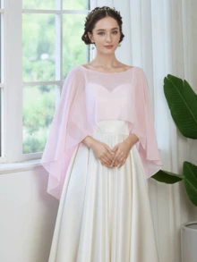 1件女款夏季披肩，淺紫色、粉色、皇家藍、黑色、白色、紅色新娘披肩，夏季防曬透氣披肩，新娘伴娘裝飾披肩，雪紡披肩，婚紗薄紗披肩，大尺碼披肩，適用於婚禮、宴會、表演、派對、攝影道具、Cosplay裝飾裙、度假穿搭配件、婚紗拖尾裙、新娘極簡婚紗、年會主持、秀場風格、套頭披肩，搭配夏季洋裝、背心外搭披肩、洋裝搭配配件披肩 - 彩色 - 查看 14