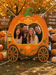 1pc Vintage Pumpkin Carriage Wagon Wheel Fall Photo Booth Frame - Reusable Hanging Selfie Backdrop For Pumpkin Patch, Thanksgiving Farm Party, Autumn Harvest Festival & Cozy Family Photo Fun - A - View 5