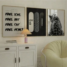 3pcs Frameless Y2K Fashion Art Prints, Black And White Gallery Wall Decor Set, Featuring Surfboard And "Ciao!" Text, Amalfi Coast Minimalist Poster, Dopamine Dorm Decor, Aesthetic Room Decoration - D-frameless - View 4