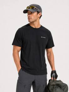 Columbia Camiseta de manga corta casual para hombre, nueva de verano, deportiva, para correr, fitness y entrenamiento, cómoda y transpirable - Negro - Ver 1