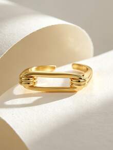 18K Gold Plated Paperclip Open Ring Brass Geometric Adjustable Stackable Finger Ring For Women Daily Jewelry - Yellow Gold - View 1