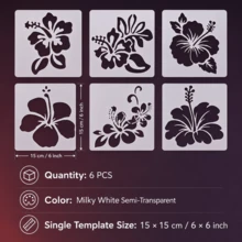 6件套6英寸x6英寸芙蓉花可重复使用模板，白色PET材质，适用于DIY工艺品、布料、卡片、墙面等。 - 花 - 查看 9