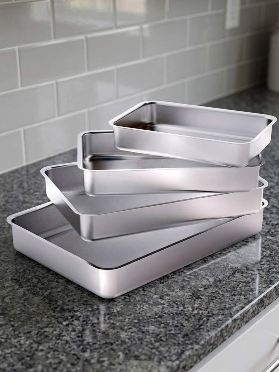 Kit 4 Assadeiras Retangulares de Alumínio para Forno – Formas para Bolo, Torta, Frango e Peixe – Tamanhos Variados - Prata - Visão 1