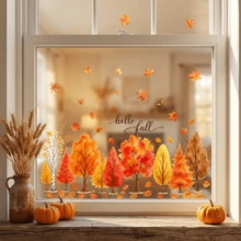 1/2 قطعة ملصقات نافذة Hello Fall بتصميم أشجار الغابة الخريفية مع أوراق القيقب المتساقطة، ملصقات DIY قابلة لإعادة الاستخدام بدون غراء للزجاج للمنزل والمطبخ وواجهة المتجر، مجموعة ديكور وحصاد الخريف - متعدد الألوان - مشاهدة 6