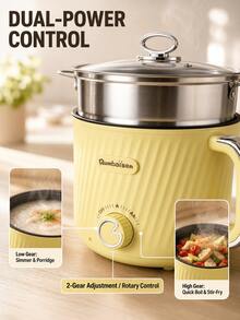Portable Electric Steamer Pot, Multi-Functional Cookware, Suitable For 1-3 People, Easy To Operate, Can Stir-Fry, Stew, Steam, Non-Stick - Yellow Double Layer - View 6