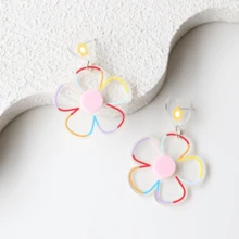 1 paire de boucles d'oreilles pendantes exagérées en acrylique transparent avec paillettes et fleurs pour femmes, brillantes, excentriques, mignonnes et élégantes, convenant pour le port quotidien, les fêtes, les vacances, les cadeaux, les cadeaux de fête - Y1351 - Voir 3