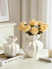 1 Handmade Bohemian-Style Decorative Vase With Wavy Pattern (Petal-Shaped Rim) – Minimalist Tabletop Home Decor, Rustic Style For Living Room Or Bedroom, Ideal Gift Choice - Multicolored. - View 1