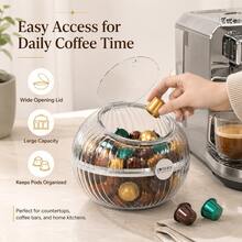 1pc Transparent Round Coffee Capsule Storage Box With Lid, PET Plastic Candy Storage Box, Countertop Tea Bag Snack Storage Jar, Gold/Silver Trim - Multicolor - View 2