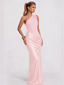 Sleeveless Solid Color Party Sexy Zipper Asymmetric/Asymmetrical Backless Dress - Pink - View 4