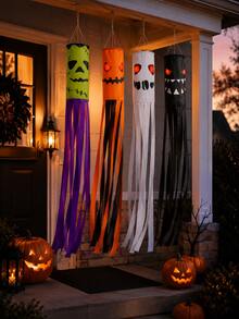4pcs Halloween Wind Vane Decor, Monster Pumpkin Ghost Pattern Cylindrical Long Tassel Hanging Flags, Suitable For Halloween Party, Outdoor Yard, Porch, Haunted House And Horror Scene Decoration - Halloween - View 7