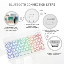 Teclado inalámbrico Bluetooth recargable, retroiluminación de 7 colores, compatible con Android Windows Tablets Teléfonos Pro Air Mini, OS/IOS 13 y versiones superiores - Ver 2