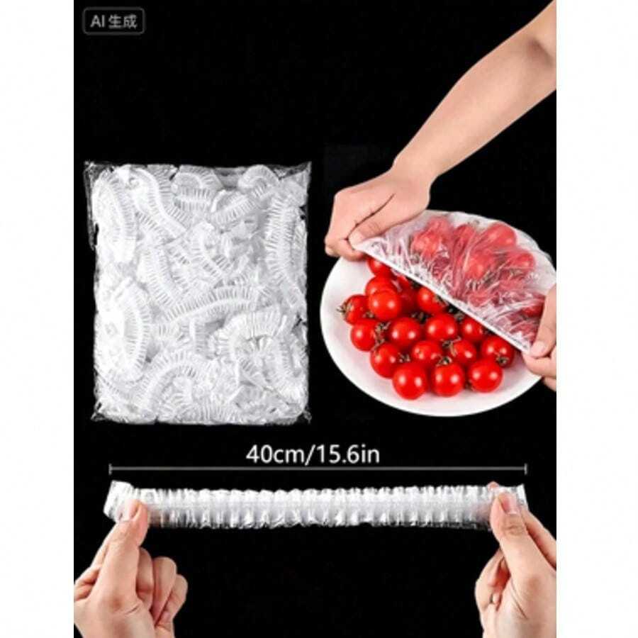 10pcs/50pcs/100pcs/200pcs/400pcs/500pcs Elastic Plastic Food Lids, Adjustable Stretch Bowl Seals, Fresh-Keeping Kitchen Film, Mixed Colors, For Storage Of Leftovers