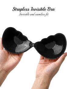 Shell-Shaped Strapless Invisible Push-Up Adhesive Bra, Front Closure Design, Seamless Lift And Support - 黑色 - 查看 3