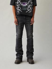 Men's Retro Washed Stretch Slim Fit Flared Jeans, Casual Street Fashion Design, Suitable For All Seasons - Black - View 1