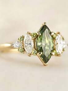 1pc Creative 4-Prong Water Drop Pear-Shaped Geometric Olive Green Couple Ring For Women, Suitable For Valentine's Day, Party, Gathering Gift Jewelry - Yellow-green - View 4
