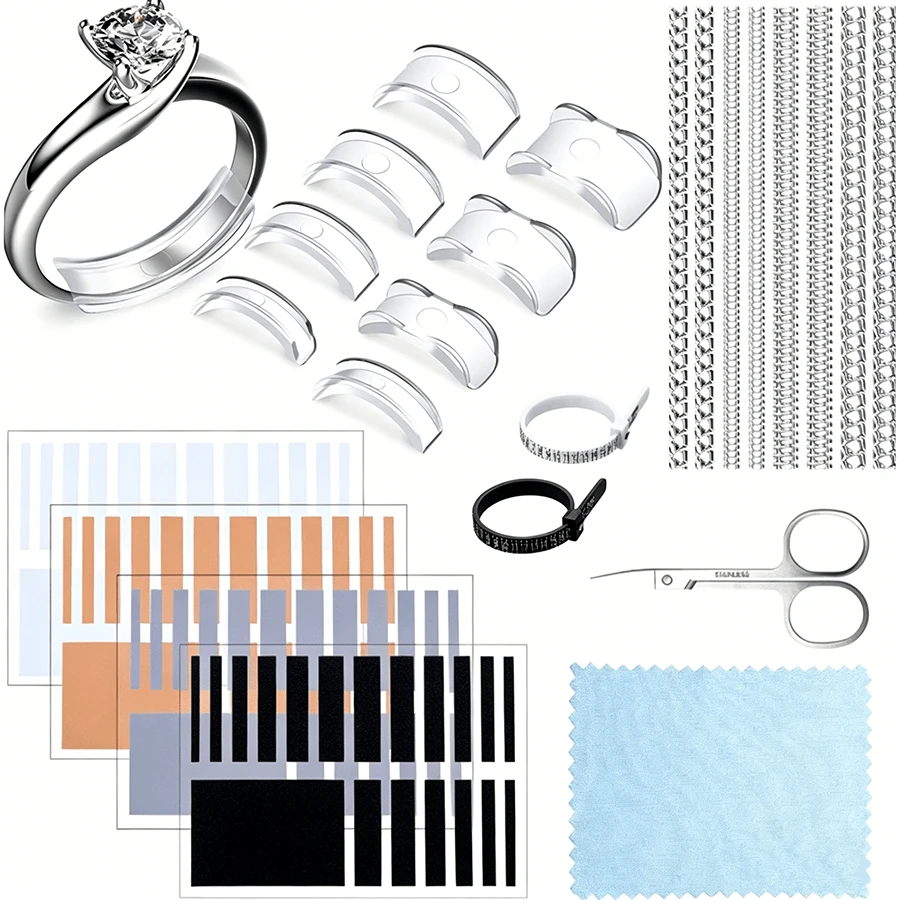 KLONKEE Invisible Ring Size Adjuster Pads Set, Includes Clear Ring Size Adjuster Spacers And Wrapping Wire, US Size 1-17 Ring Sizer, For Adjusting Loose Rings, Freely Cut Multiple Sizes Of Ring Adjuster Pads - Multicolor - View 1