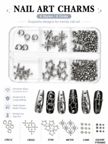 1 Caixa de Decorações de Arte de Unhas Góticas, Decorações de Arte de Unhas Góticas Punk, Decorações de Arte de Unhas Y2K, Acessórios de Arte de Unhas DIY para Salão de Unhas, Suprimentos de Arte de Unhas, Encantos de Unhas - Multicolorido - Visão 1
