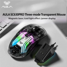 AULA SC630Pro Transparent Wireless Mouse Tri-Mode 2.4G Bluetooth Wired Gaming Mouse With Magnetic Charging Dock RGB Backlight Original AULA Office Game Mouse - View 7