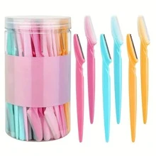 24/12/6pcs Disposable Eyebrow Razors, Plastic Thick Handle, Stainless Steel Blade With Protective Cap, Gentle Facial Hair Remover For Women, Suitable For Eyebrows, Lips, Facial Peach Fuzz, Daily Makeup And Beauty Grooming Tool - Multiple Styles - View 5