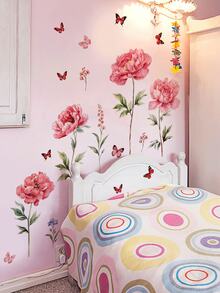 1pc Warm Romantic Pink Large Peony Butterfly Wall Decor Sticker, Removable Room Decoration Wall Decal For Bedroom, Living Room, Kids Room - 1PC - View 3
