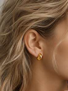 Luxury 925 Sterling Silver 18K Gold Plated Bean-Shaped Women's Stud Earrings - Bean-shaped - View 1