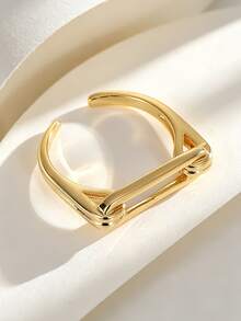 18K Gold Plated Paperclip Open Ring Brass Geometric Adjustable Stackable Finger Ring For Women Daily Jewelry - Yellow Gold - View 4