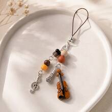 1pc Caramel Color Beaded Violin Pendant, Music Lover Keychain, Beaded Bag Charm - Hanging Rope - View 2